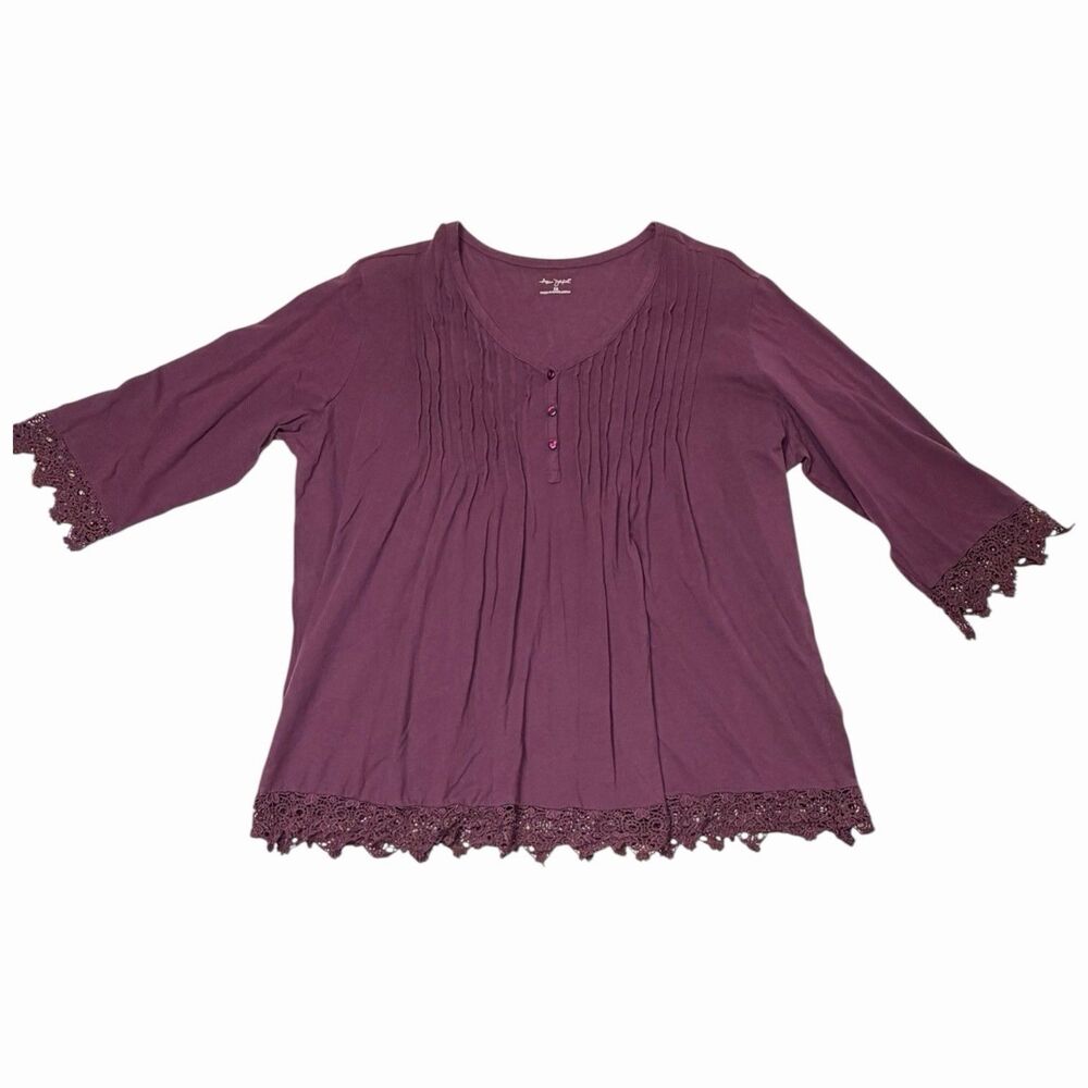 Womens Boho Blouse 3X Purple Lace Trim Tunic Peasant Casual Top Retro Hippie 🌿